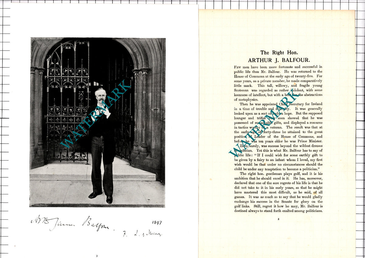 The Right Hon Arthur J Balfour - c.1904 Article / Print
