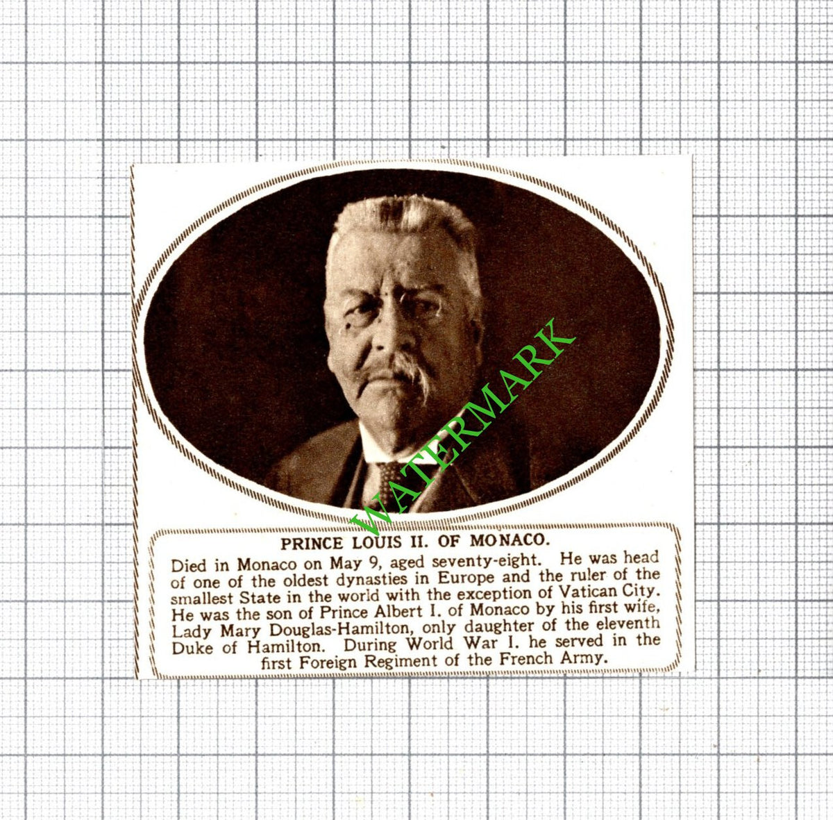Prince Louis II Of Monaco Obituary - 1949 SMALL Cutting