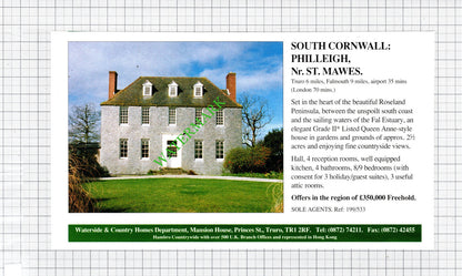 Congresbury Avon / Philleigh St Mawes Cornwall House Sale Advert - 1991 Cutting
