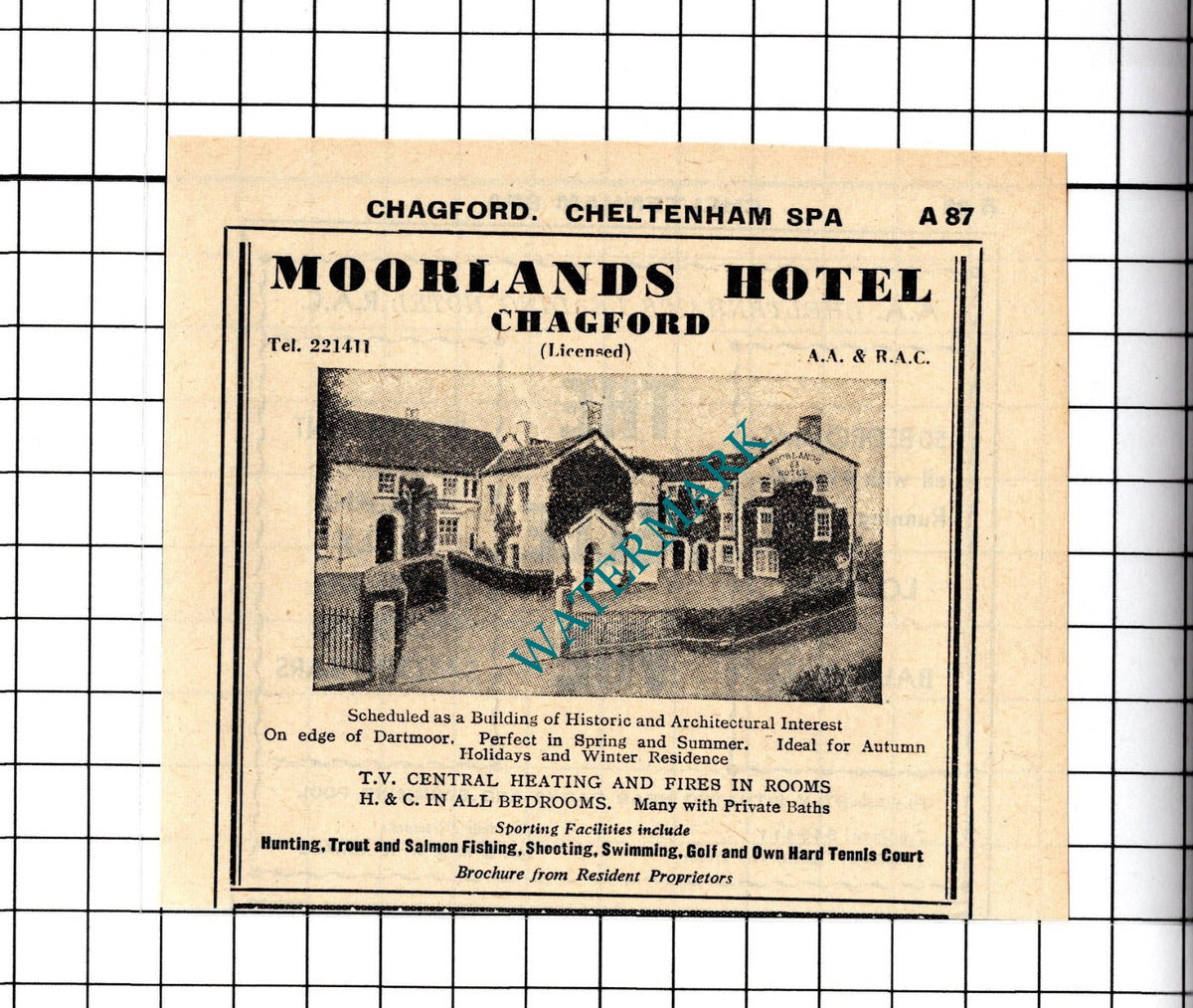 Moorlands Hotel Chagford London Small Advert - 1958 Cutting / Print