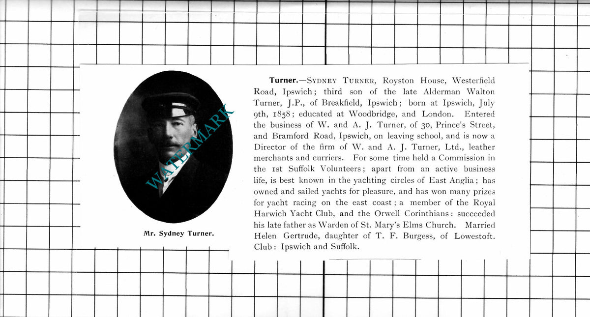 Mr Sydney Turner Royston House Ipswich Suffolk   - 1911 Cutting / Print