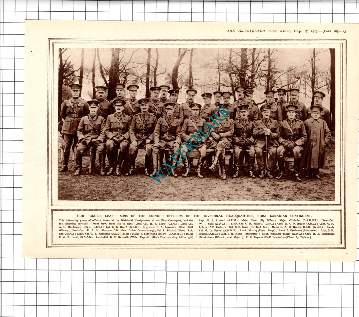 First Canadian Contingent  Nasmyth Panet Noill Killam Cagnon WW1 -1915 Clipping