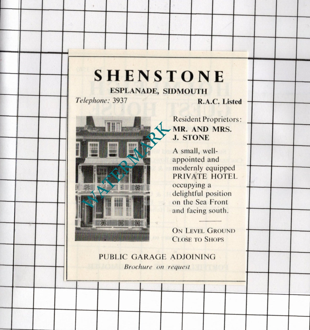 Shenstone Hotel Sidmouth Devon Mr J Stone     - 1968 Small Advert
