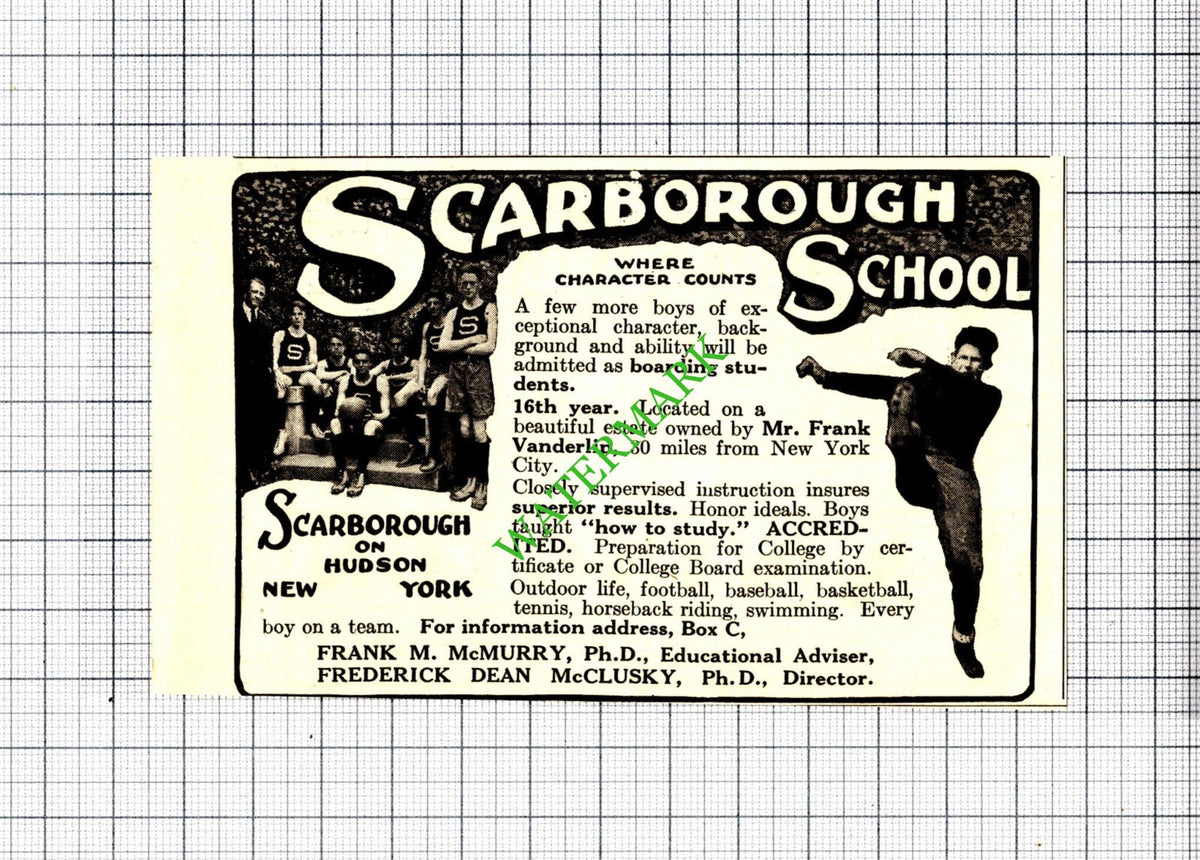 Scarborough School Hudson New York Frank McMurry Small Advert - 1929 Cutting
