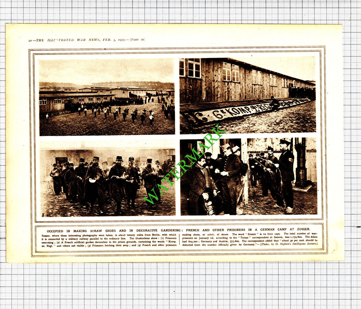 German Camp Zossen World War One WW1 - 1915 Cutting / Print