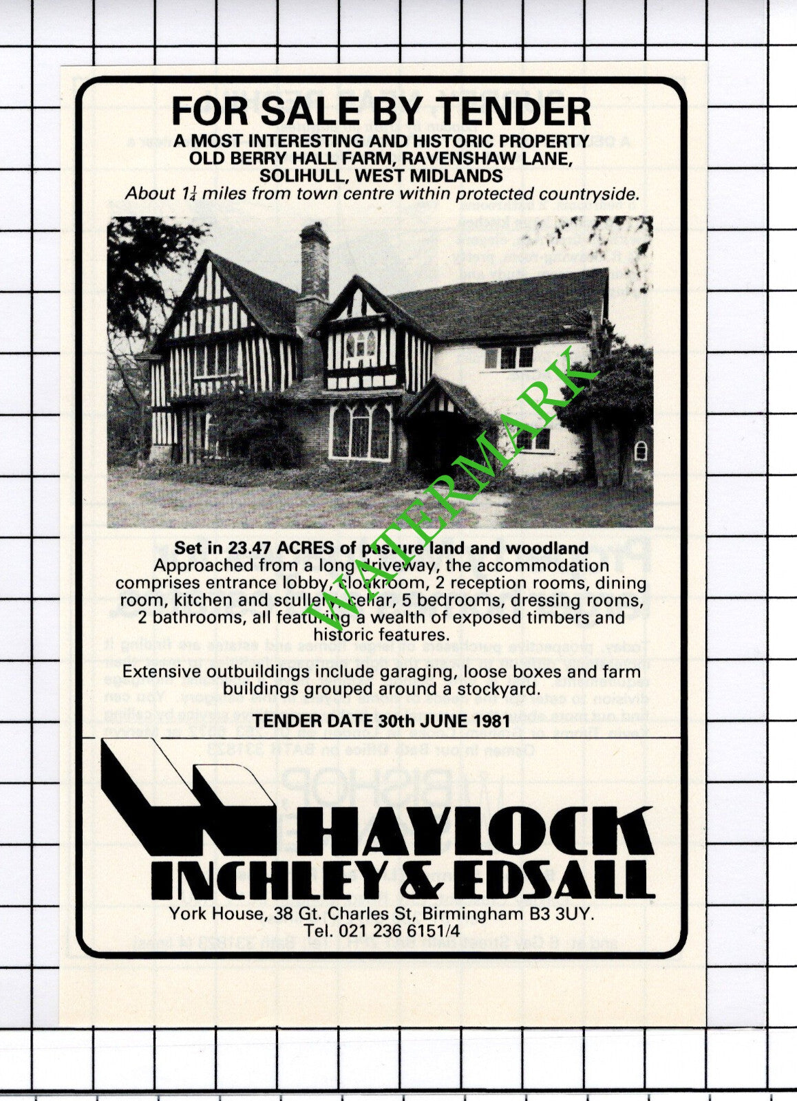 Old Berry Hall Farm Ravenshaw Lane Solihull House Sale Advert - 1981 Cutting