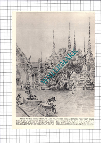 Bangkok West Court Of The Wat Po Temple - 1952 Two-Part Clipping