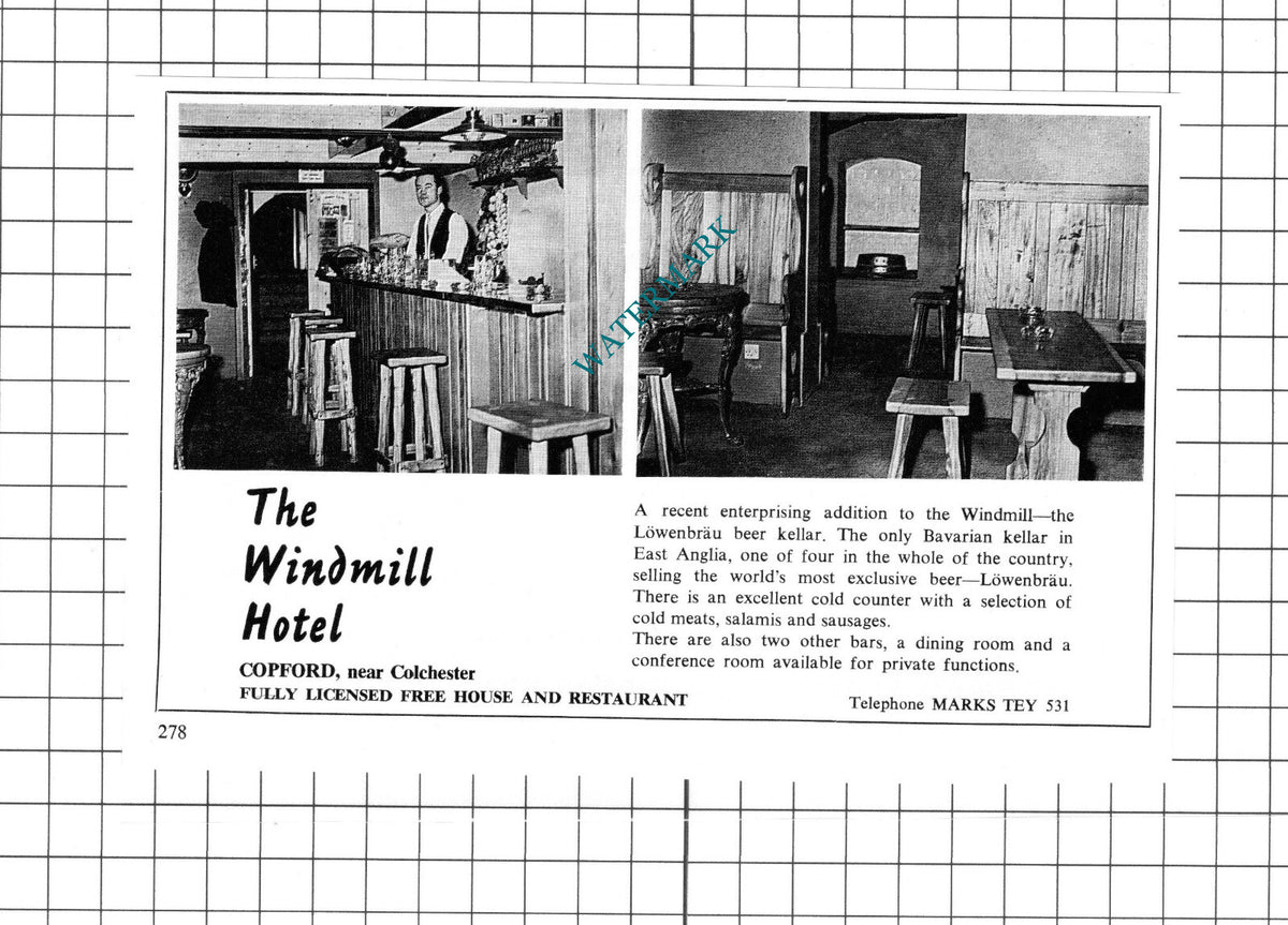 The Windmill Hotel Copford Essex ADVERT  - 1967 Clipping