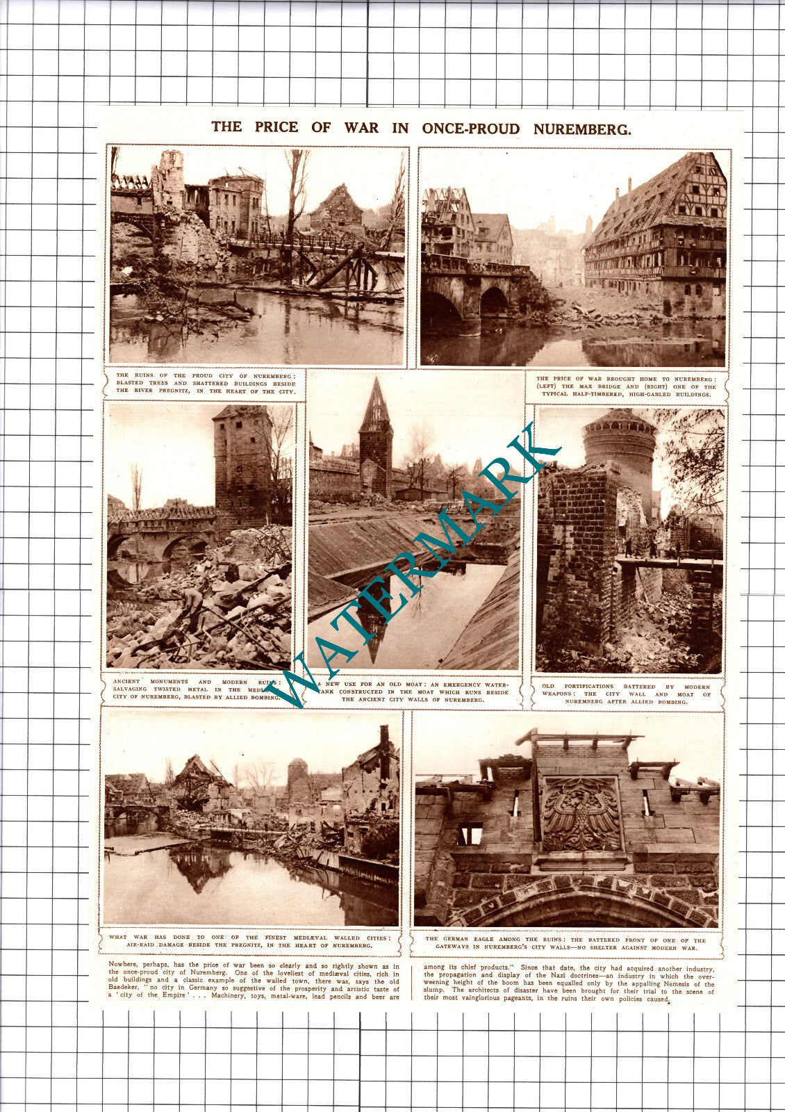 Nuremberg Germany War Damage  - 1945 Cutting / Print