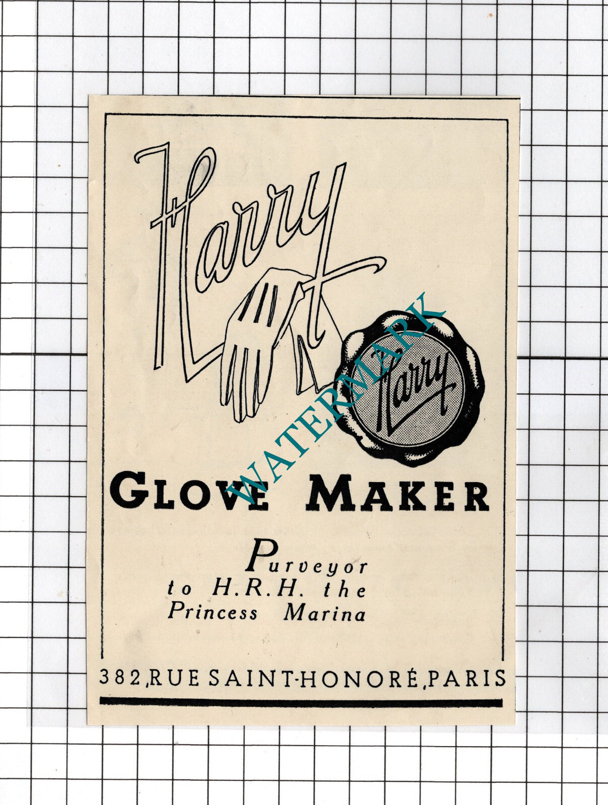 Harry Glove Maker Paris  -  1934 Small Advert