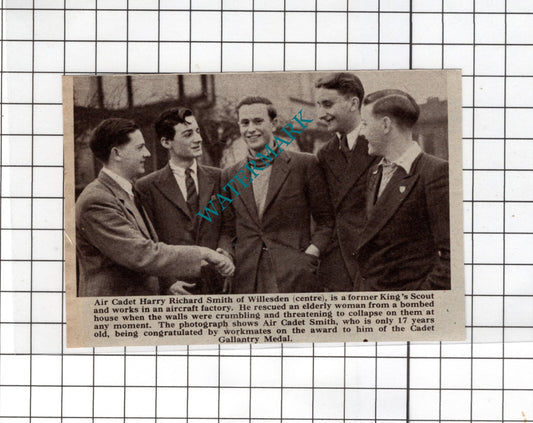 Air Cadet Harry Richard Smith Willesden London WW2  - 1940's SMALL News Clipping