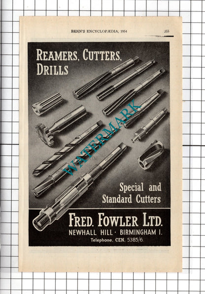 Fred Fowler Ltd Birmingham / Shardlow Micrometers Ltd Sheffield - 1954 Advert