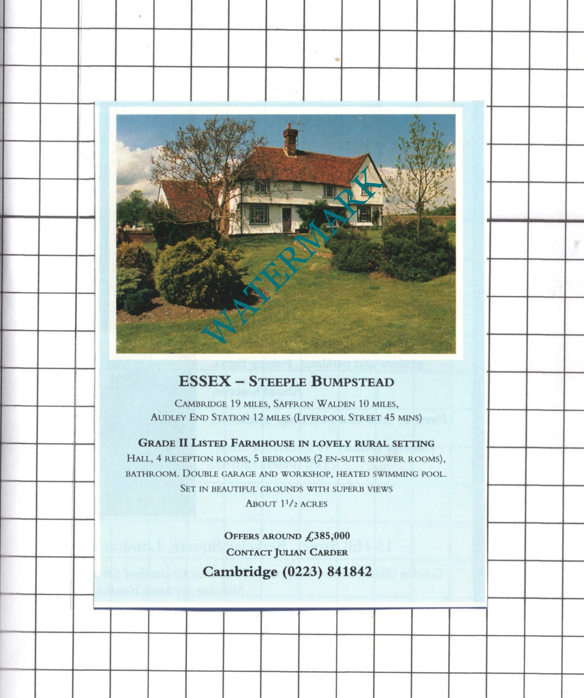 Steeple Bumpstead Essex Farm House Sale Advert -1991 Clipping / Print