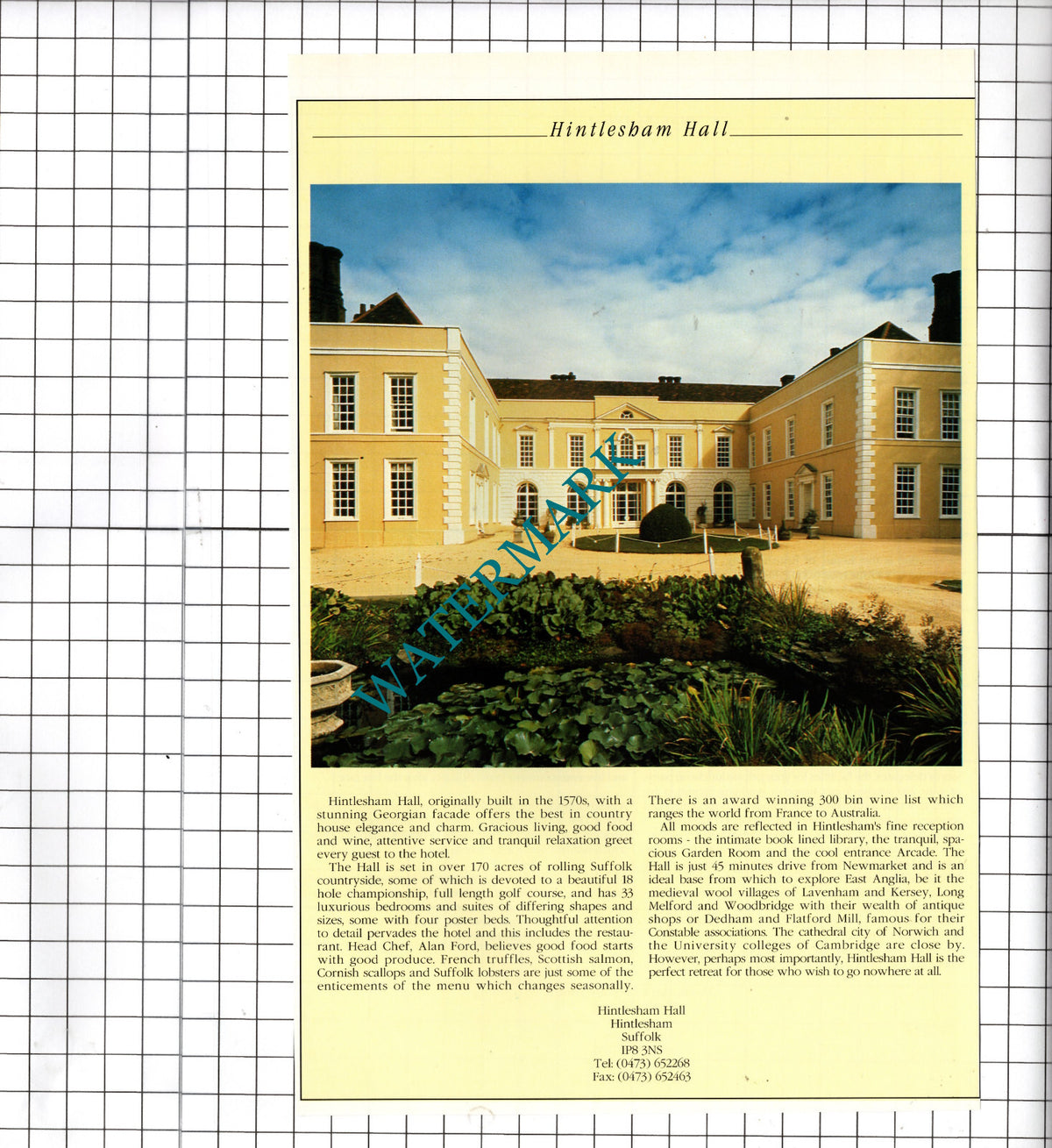 Hintlesham Hall Hintlesham Suffolk Advert  - 1995 Cutting