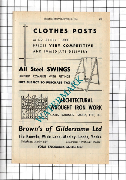 Brown's Of Gildersome Ltd Morley Leeds / Jacobs Young & Westbury - 1954 Advert