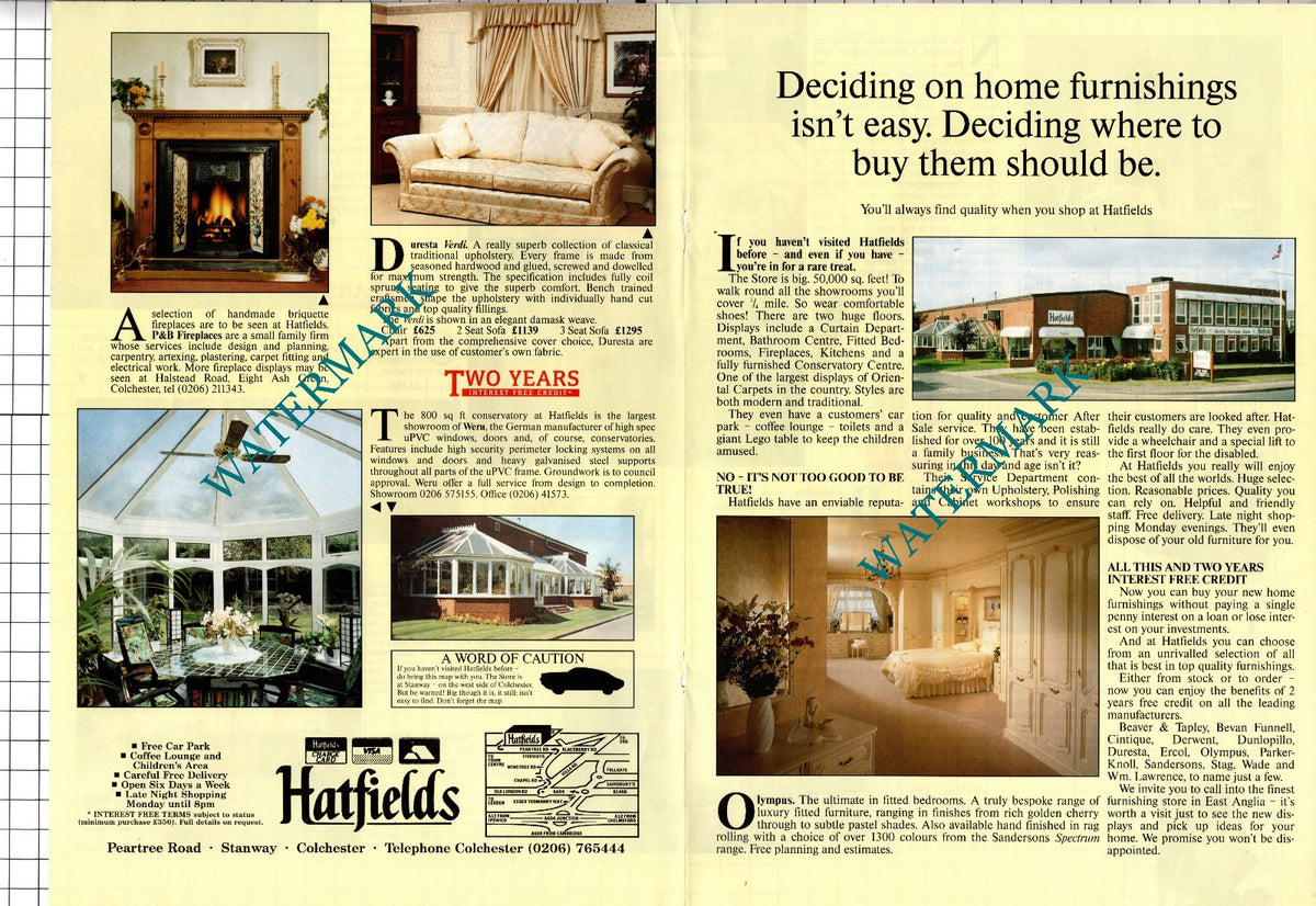 Hatfields Furnishings Store Stanway Colchester Essex - 1991 Centrefold Advert