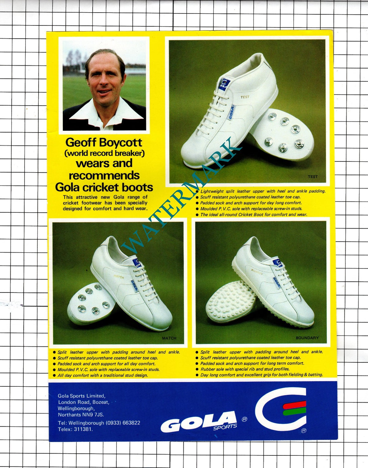 Geoff Boycott  Cricketer Cricket GOLA SPORTS Ltd  - 1982 Advert
