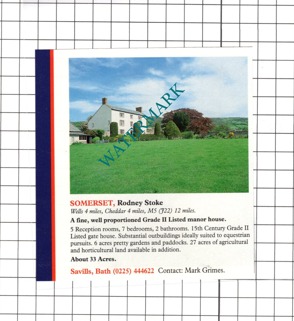 Rodney Stoke Somerset House Sale Advert -   1991 Clipping