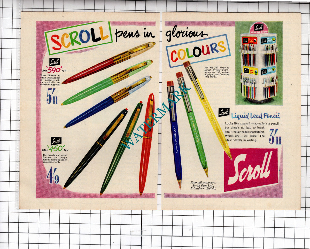Scroll Pens Ltd Brimsdown Enfield ADVERT - 1956 Two-Part Small Clipping