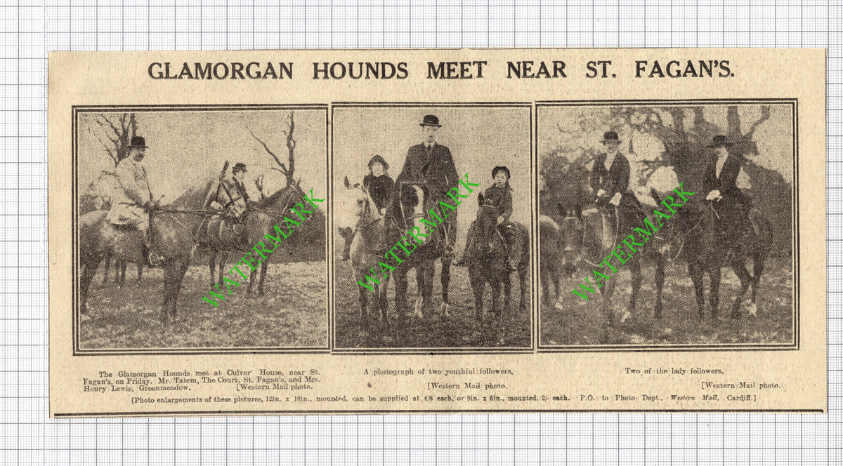 The Glamorgan Hounds Culver House Mr Tatem Mrs Henry Lewis  -  1916 News Cutting