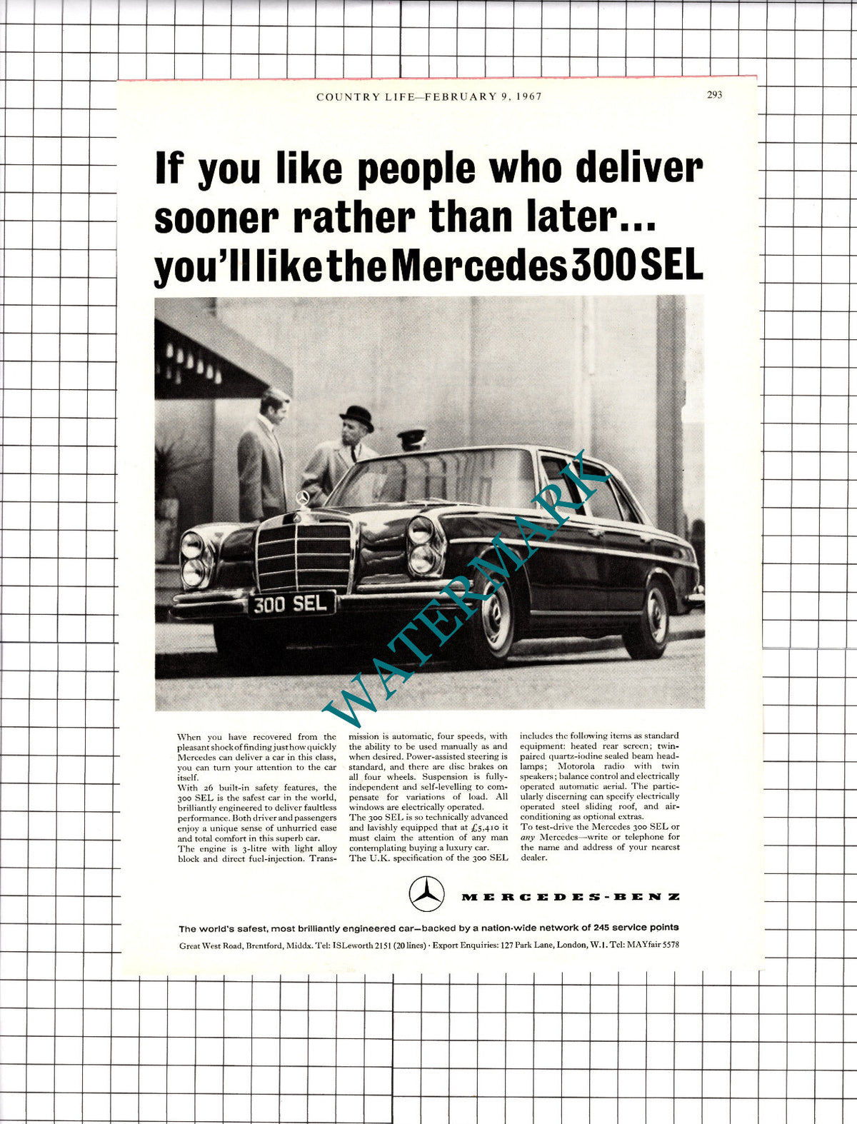 Mercedes 300 SEL Car Advert - 1967 Cutting  / Print