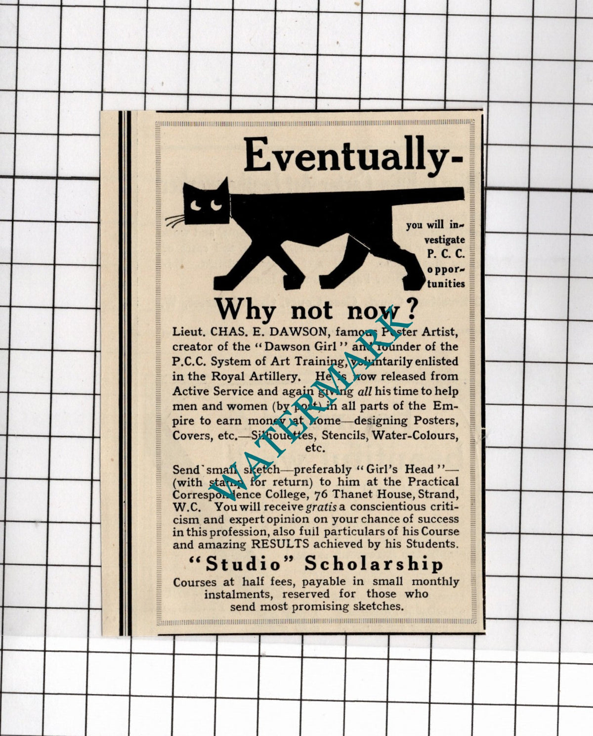 Lieut Chas E Dawson Poster Artist Charles Dawson  - 1919 Small Advert