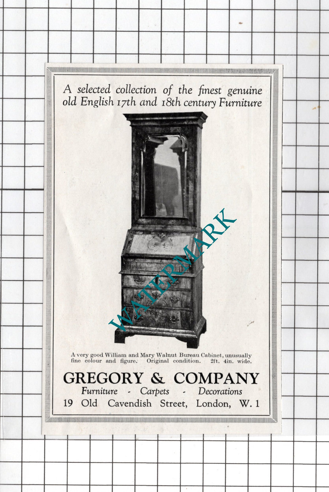 Gregory & Company 19 Old Cavendish Street London Furniture - 1927 Small Advert