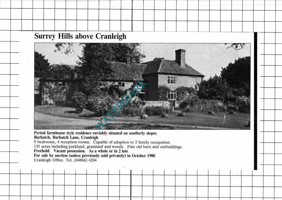 Barhatch Barhatch Lane Cranleigh Surrey House Sale Advert - 1980 Cutting