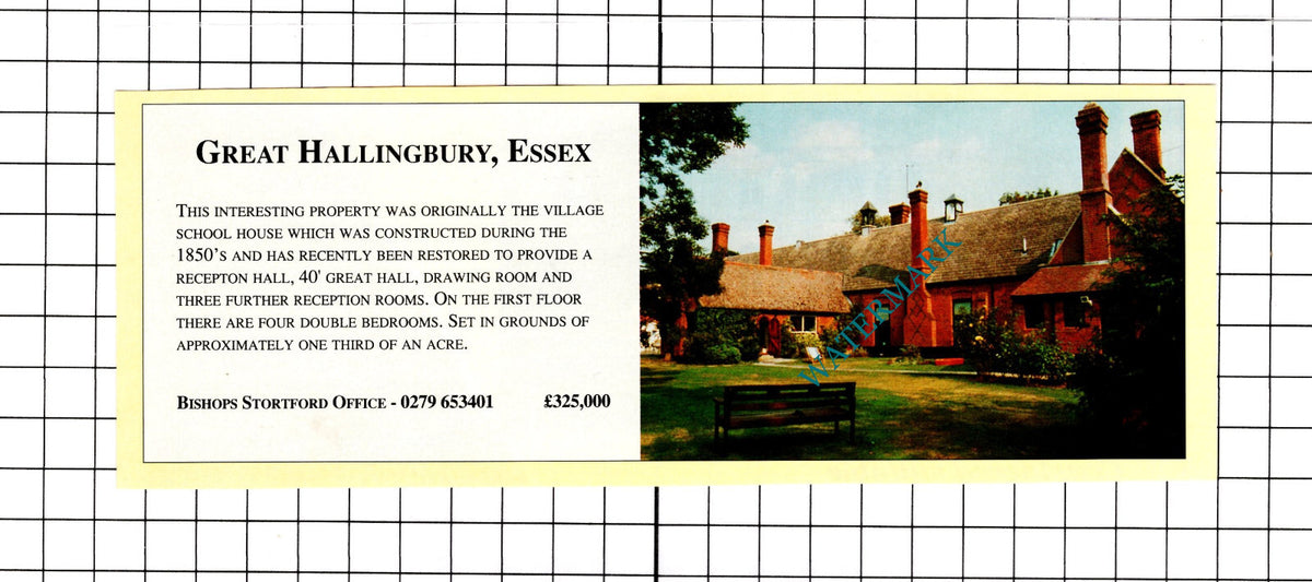 Great Hallingbury Essex  School House  Sale Advert - 1991 Clipping / Print