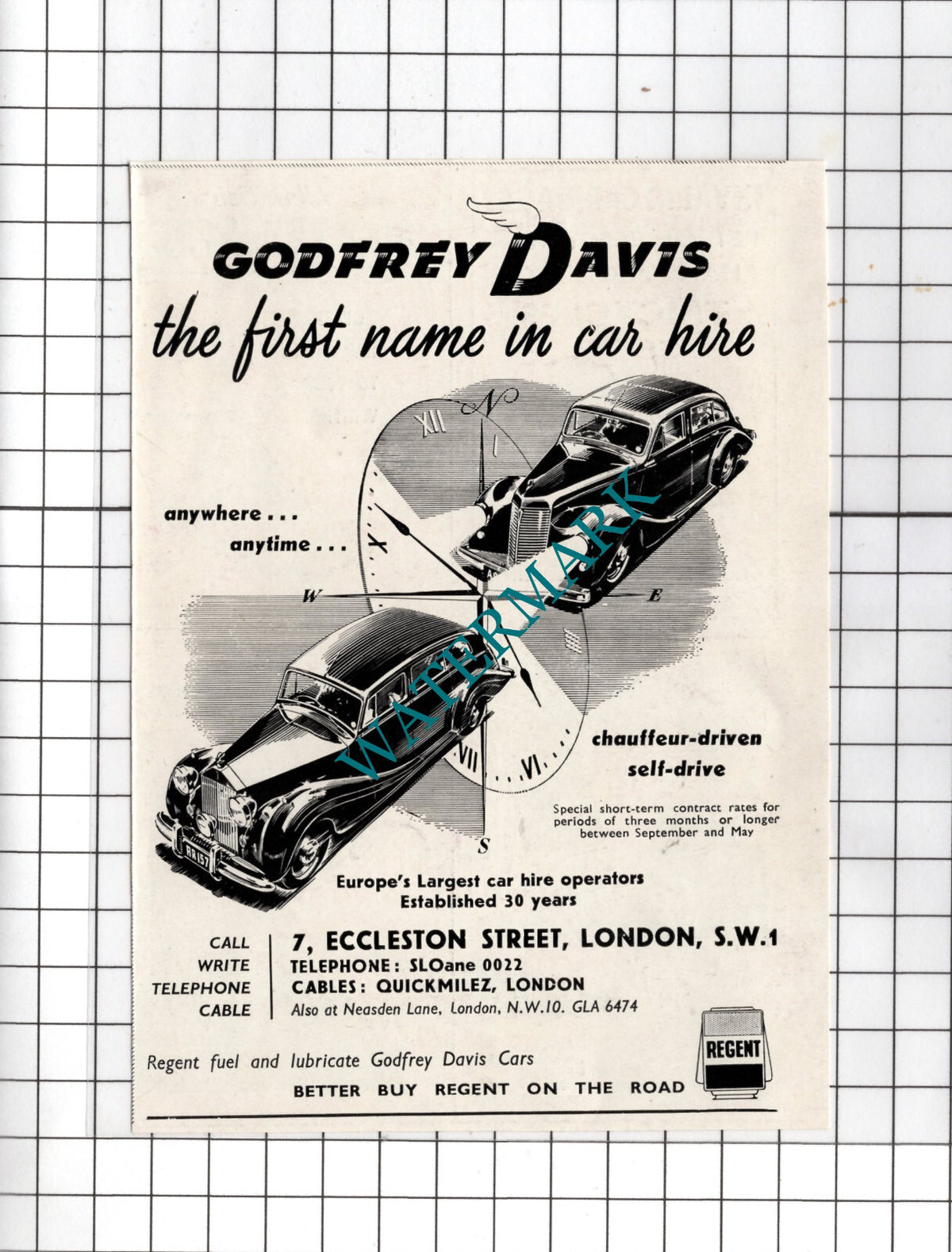 Godfrey Davis Car Hire London Advert  - 1952 Small Clipping
