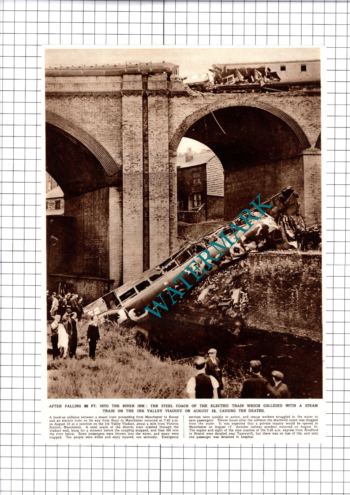 Irk Valley Viaduct Manchester Train Crash  - 1953 Cutting / Print