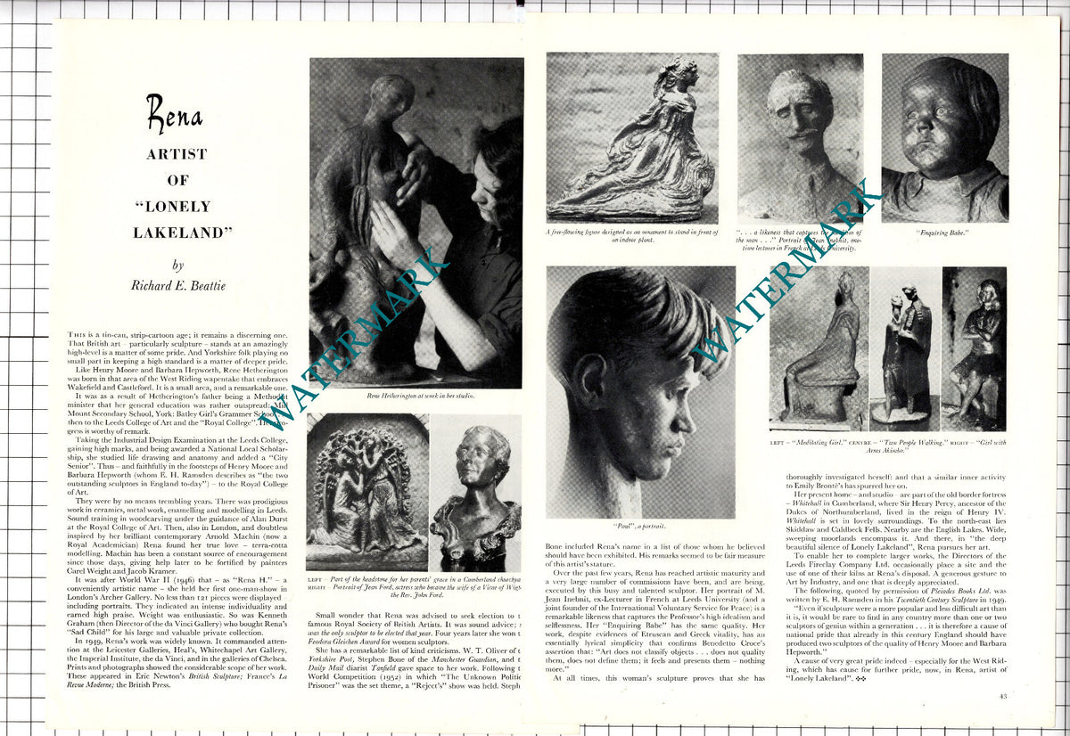 Rene Hetherington Rena H Sculptor Yorkshire   - 1957 Article