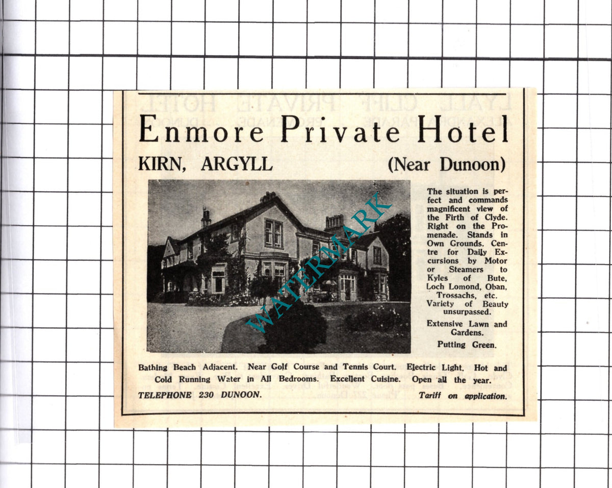 Lyall Cliff Hotel Dunoon Michie / Enmore Kirn Argyll Small Advert -1939 Cutting