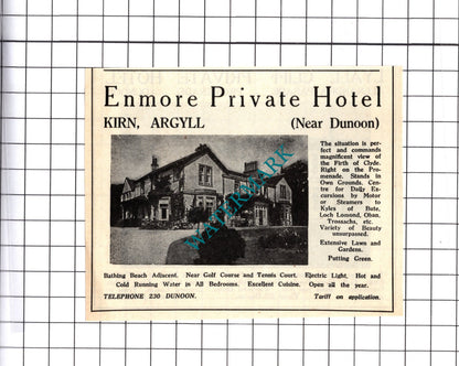 Lyall Cliff Hotel Dunoon Michie / Enmore Kirn Argyll Small Advert -1939 Cutting