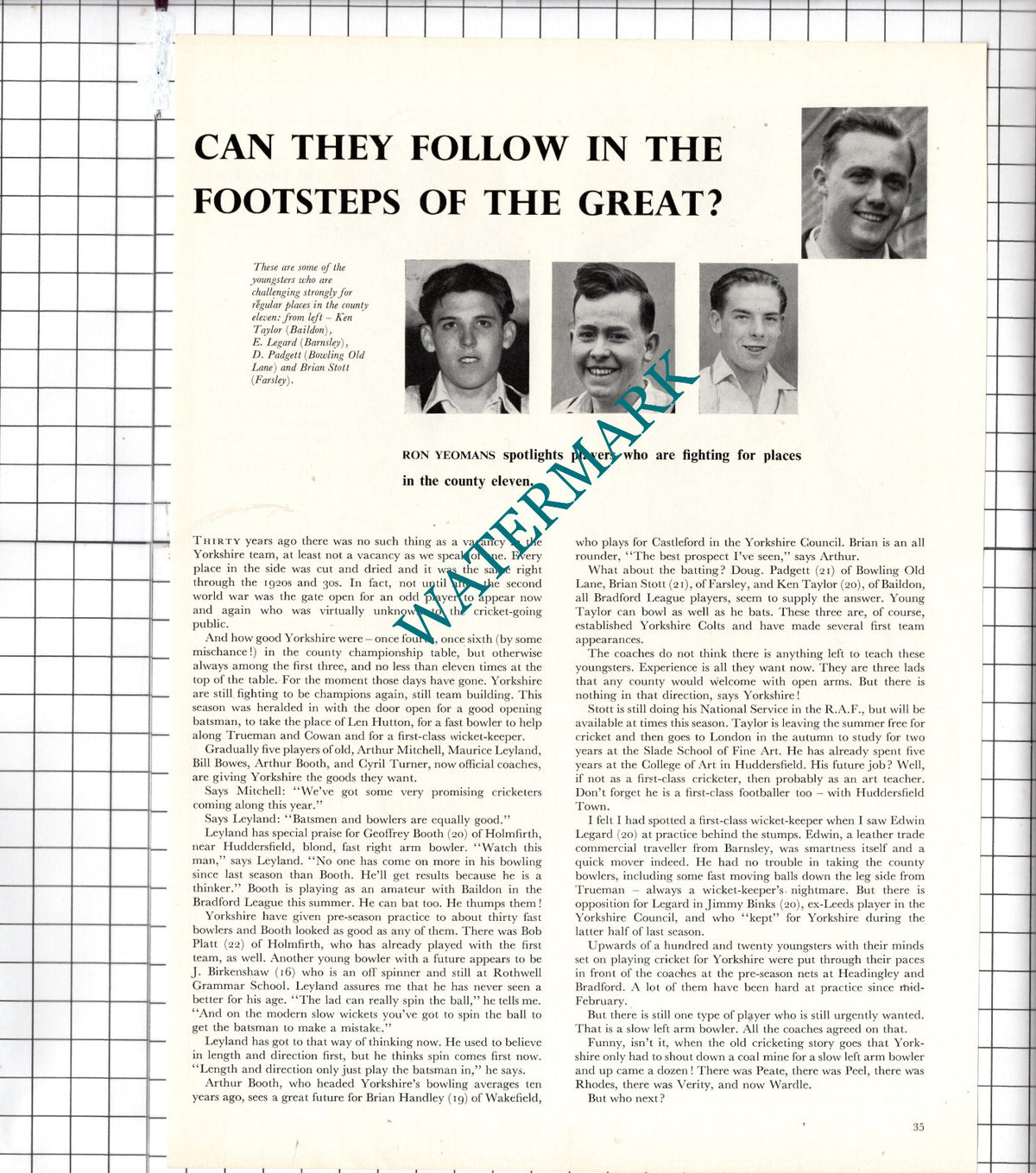 Edwin Legard Doug Padgett Ken Taylor Brian Stott Yorkshire Cricket 1956 Article