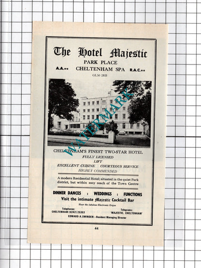 The Hotel Majestic Cheltenham Spa Edward Swinden / Moorend Park  - 1970's Advert