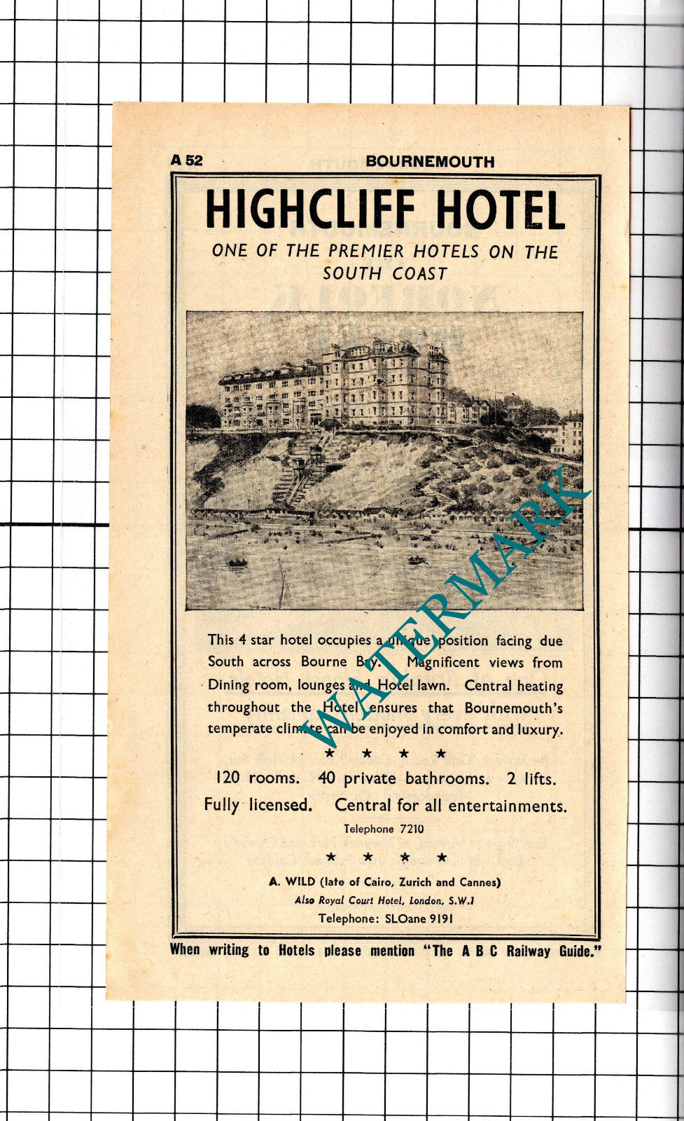 Highcliff Hotel Bournemouth / Norfolk Hotel Advert - 1958 Cutting / Print