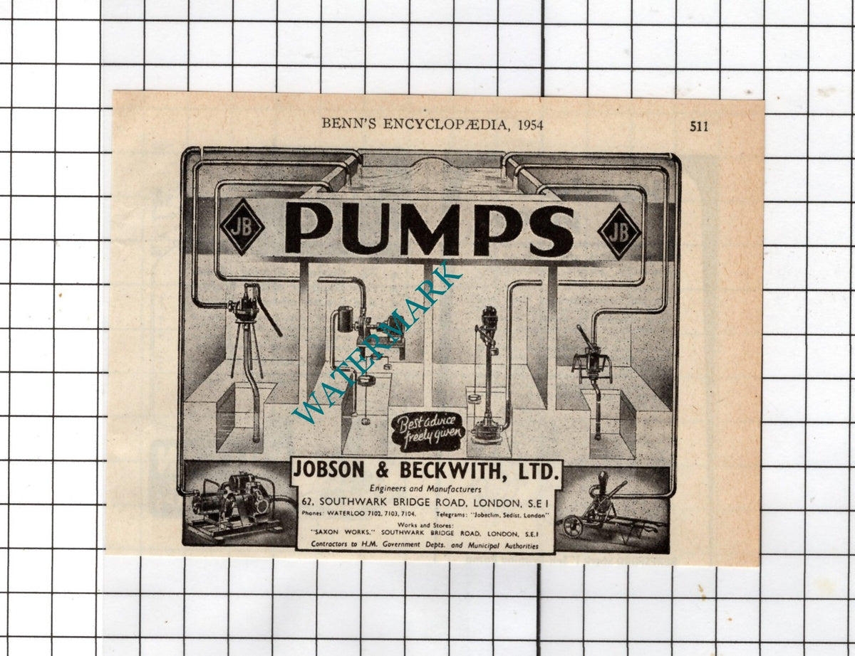 Jobson & Beckwith Ltd Engineers London - 1954 Small Advert