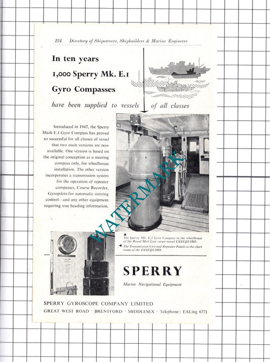 Sperry Gyroscope Co  Brentford ESSEQUIBO / Nelson Engineering Co ADVERT - c.1957