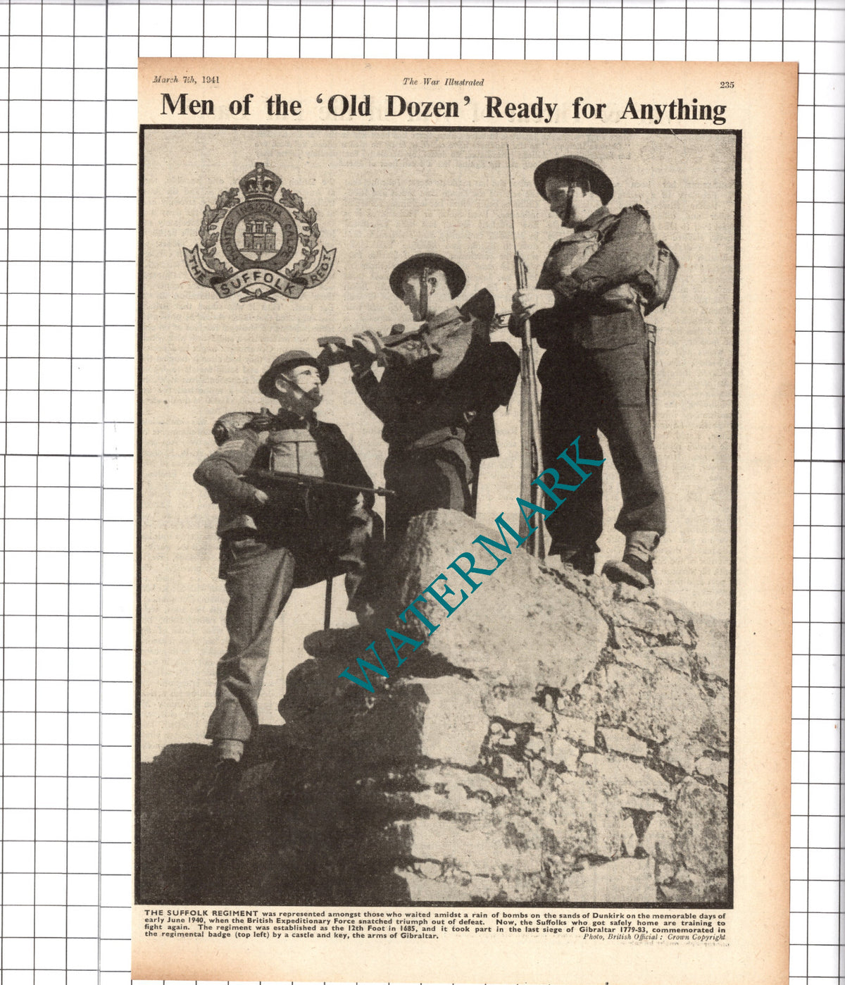 The Suffolk Regiment Old Dozen  WW2  World War Two - 1941 Cutting / Print