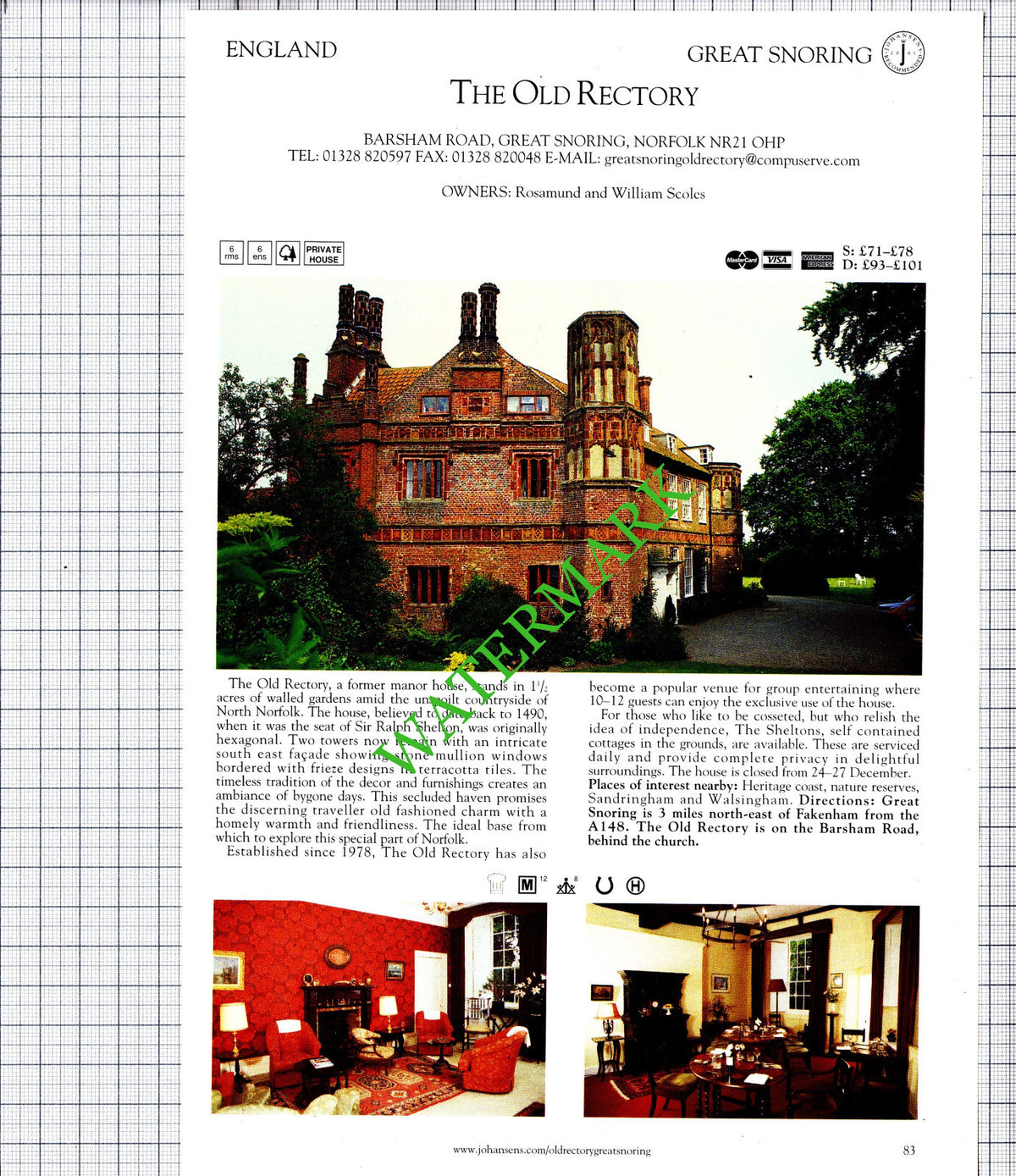 The Old Rectory Great Snoring Norfolk / Edge Hall Hotel Hadleigh - 2001 Cutting
