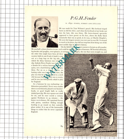 PGH Fender Cricketer /  EA Ted McDonald Cricket - 1952 Book Print