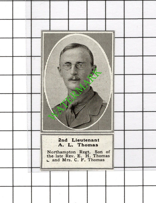 2nd Lt A L Thomas Northampton Regiment Great War WW1 - 1918 SMALL Cutting