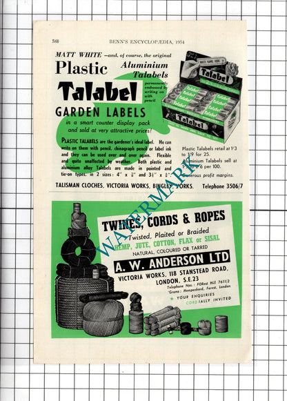 Spring Washers Ltd Fordhouses / Talisman Cloches Bingley Talabel  -  1954 Advert