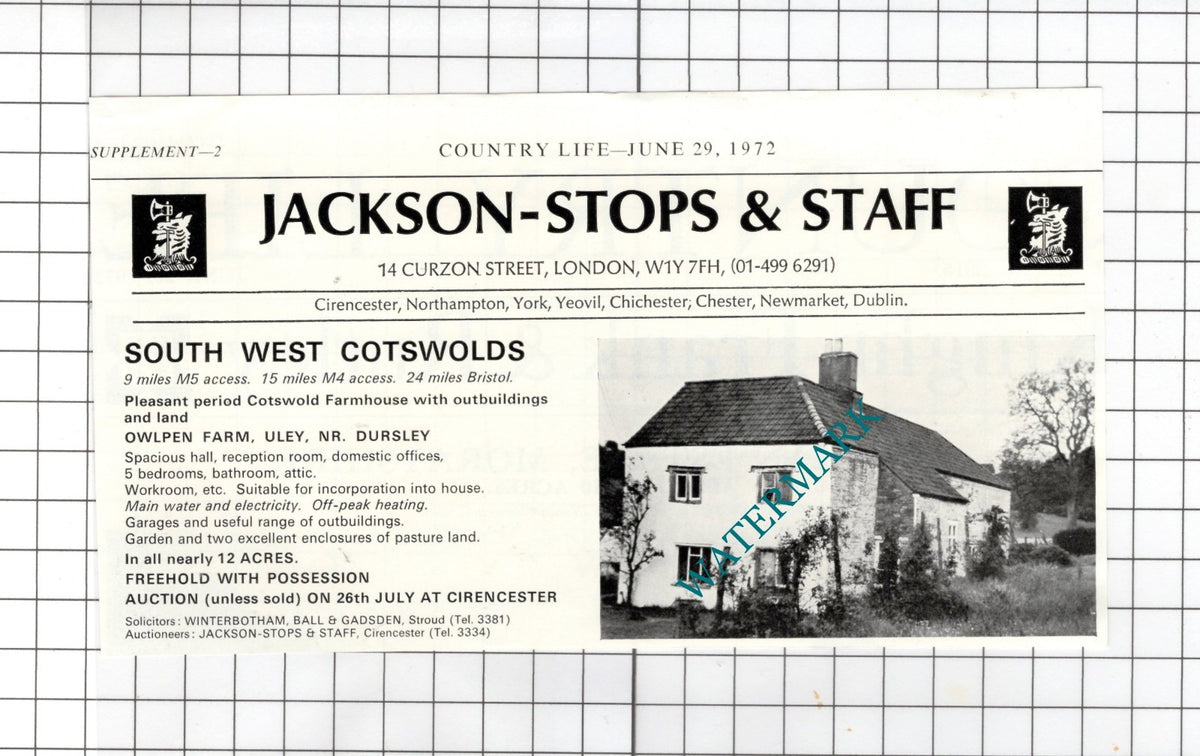 Owlpen Farm Uley Gloucestershire House Sale Advert - 1972