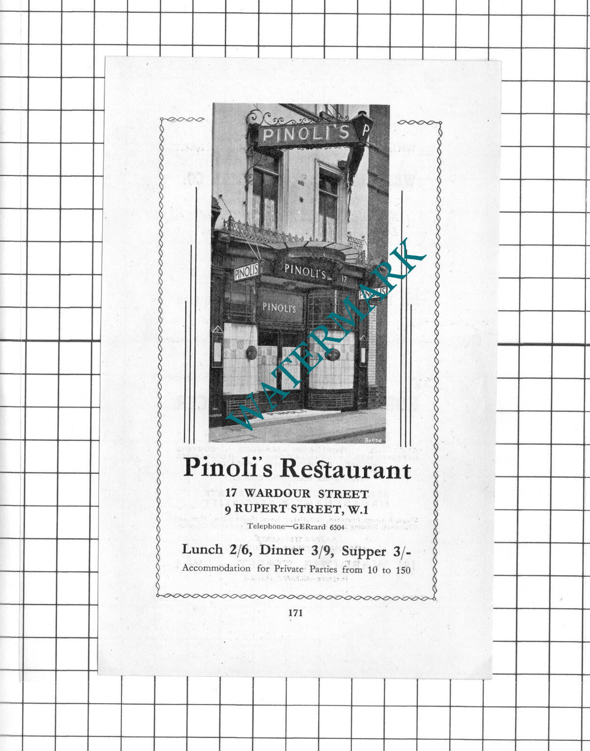 Pinoli's Restaurant London - 1939 Small Advert