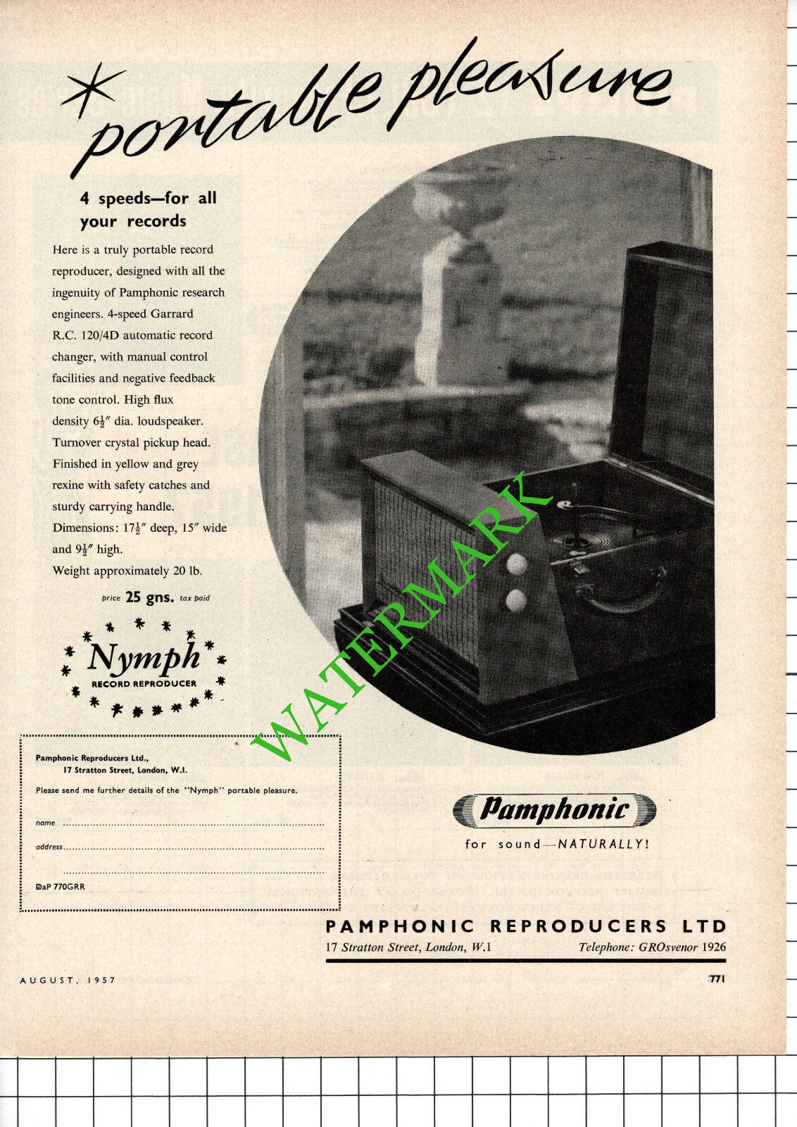 Pamphonic Reproducers Ltd London Advert - 1957 Cutting