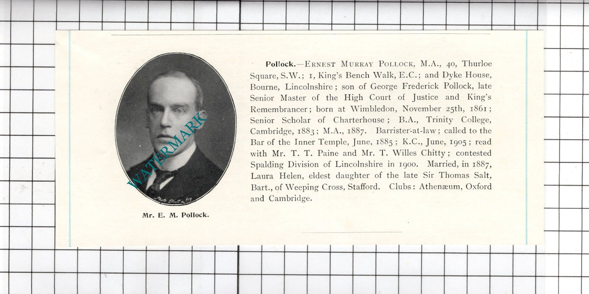 Francis Reynolds Yonge Radcliffe / Ernest Murray Pollock Bourne  c.1905 Clipping