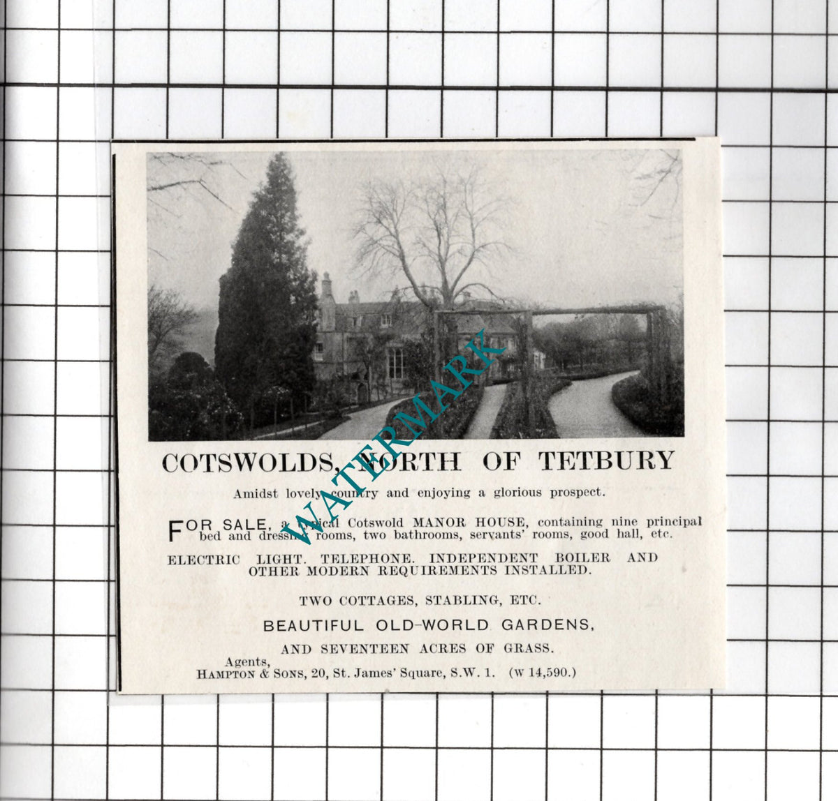 Tetbury Gloucestershire - 1925 Small  House Sale  Advert