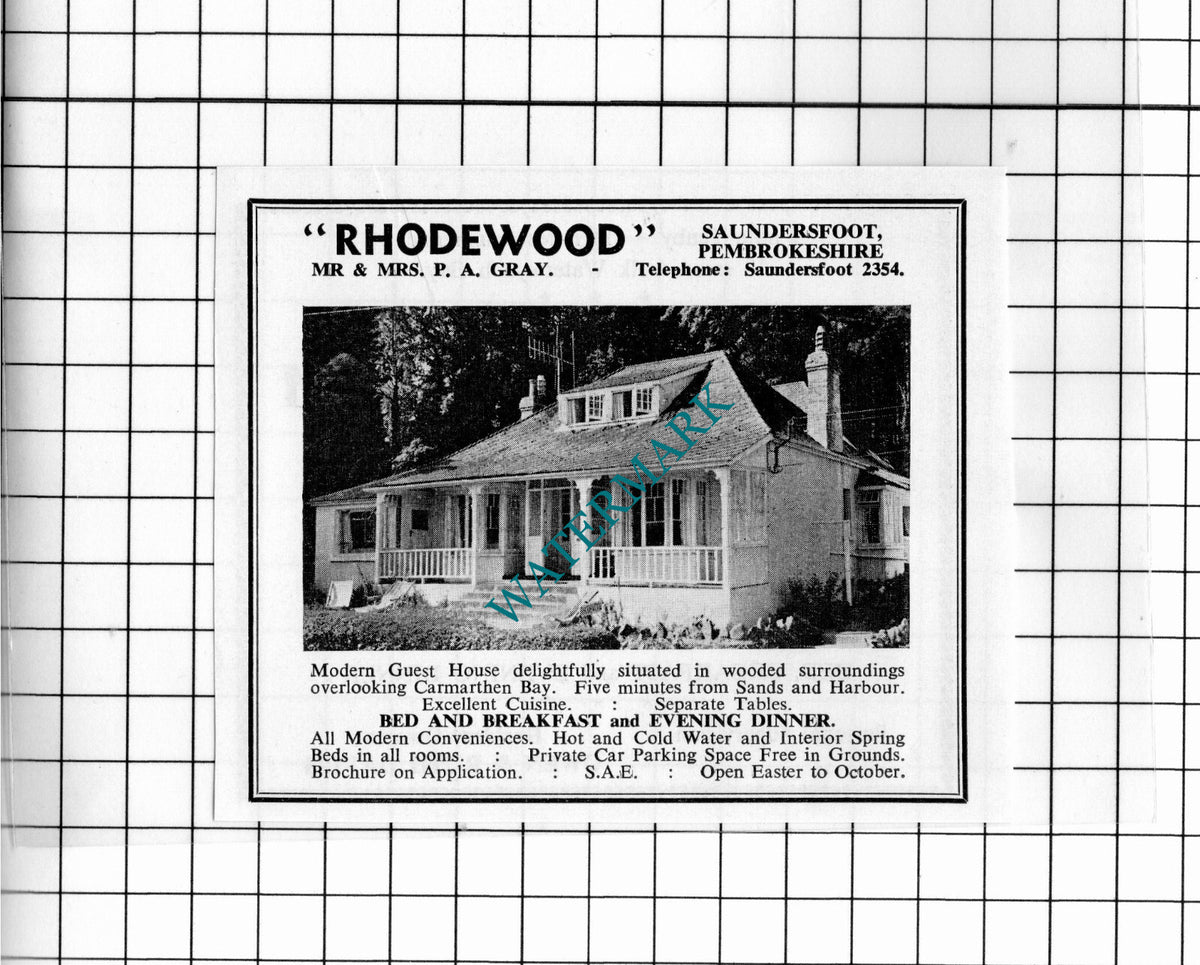Rhodewood Guest House Saundersfoot / Wood Park Farm Tenby - 1962 Small Advert